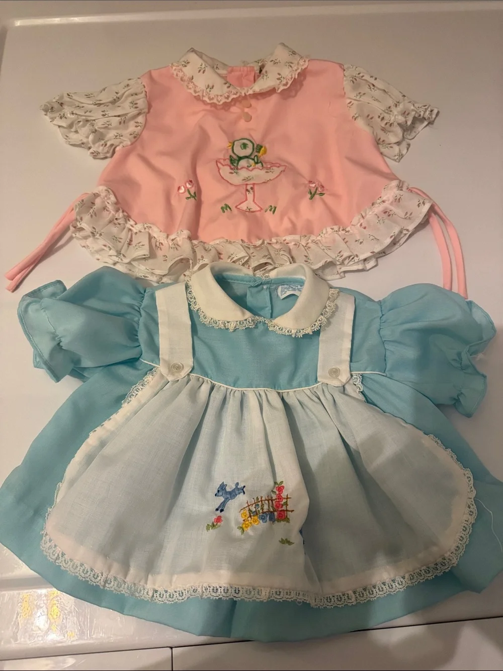 Vintage Blue and Pink Newborn Tops Embroidered Set